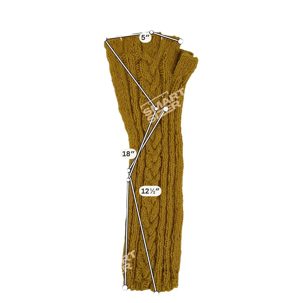Handmade Wool Mustard‎ Yellow Cable Knit Fingerless Gloves Long Arm Warmers Boho